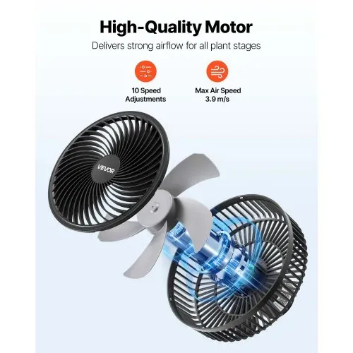 VEVOR Grow Ventilator mit Clip Oszillierend, 10 W-Clip-Ventilator mit USB-Anschluss, 9 Geschwindigkeitsstufen & Zirkulationsmodus, Umluftventilator für Umluft & Kühlung in Growbox, Growzelt, 2er-Set – Bild 2
