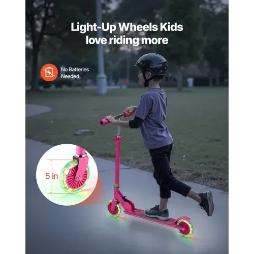 VEVOR Scooter (2 Räder) für Kinder ab 3 Jahren, Cityroller Kinderroller mit leuchtenden Rädern & höhenverstellbarem Lenker & rutschfestem Deck & faltbarem Rahmen, Tretroller bis zu 50 kg, Pink – Bild 2