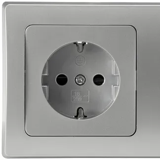 DELPHI Set 2 Steckdosen + 2-fach Rahmen 250V~/ 16A, Steckanschluss, silber DELPHI Set 2 Steckdosen + 2-fach Rahmen 250V~/ 16A, Steckanschluss, silber