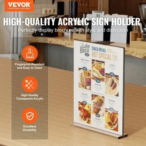VEVOR Schilderhalter Tischaufsteller, 6 Stk. 223,52 x 279,4 mm Prospekthalter, T-förmiger doppelseitiger Display-Schilderständer durchsichtiger Menühalter aus Acryl für Restaurant Büro Hochzeit Bar VEVOR Schilderhalter Tischaufsteller, 6 Stk. 223,52 x 279,4 mm Prospekthalter, T-förmiger doppelseitiger Display-Schilderständer durchsichtiger Menühalter aus Acryl für Restaurant Büro Hochzeit Bar