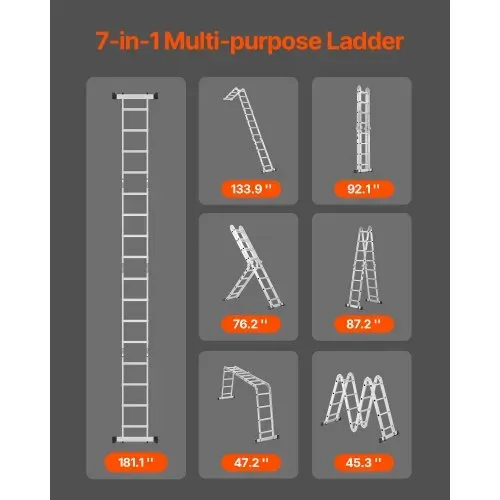 VEVOR Mehrzweckleiter, 7-in-1-Multifunktionsleiter, Teleskopleiter mit A-Rahmen und 4 Stufen, Leitergerüst 4600 mm, verstellbare Hochleistungsleiter, 150 kg Tragkraft für den Außenbereich zu Hause VEVOR Mehrzweckleiter, 7-in-1-Multifunktionsleiter, Teleskopleiter mit A-Rahmen und 4 Stufen, Leitergerüst 4600 mm, verstellbare Hochleistungsleiter, 150 kg Tragkraft für den Außenbereich zu Hause