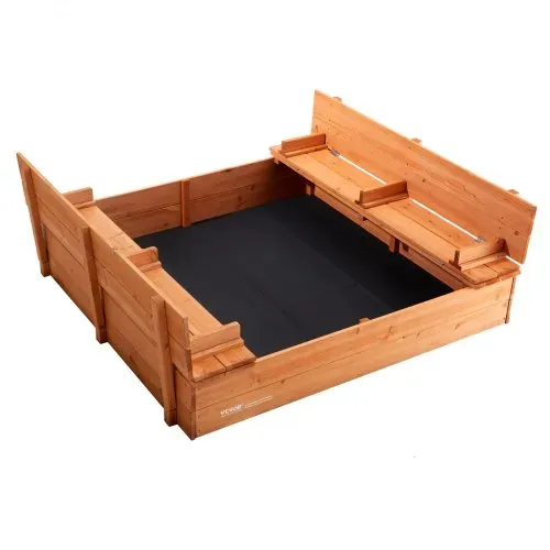VEVOR Sandkasten aus Holz, 132 x 120 x 43 cm, Sandkasten mit klappbaren Sitzbänken und Bodeneinlage, Sandkasten aus Naturholz für Kinder für den Garten, Strand, Park, Geschenk für Jungen und Mädchen im Alter von 3–12 Jahren – Bild 10