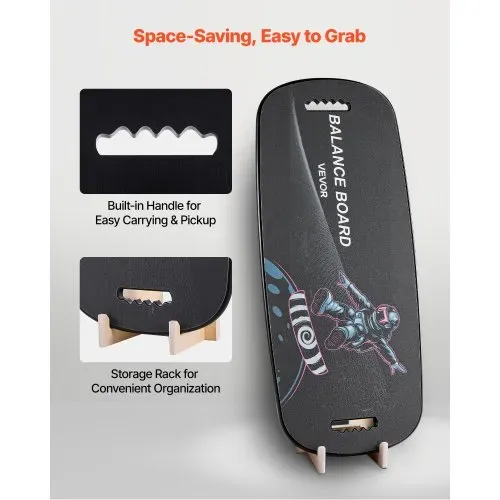 VEVOR Balance Board Holz Set für Erwachsene (89 cm), Wackelbrett bis 200 kg Belastbar, inkl. Rolle, Magnetstoppern & Ablage, Gleichgewichtstrainer für Surf- & Core-Training, Physiotherapie, Schwarz – Bild 4