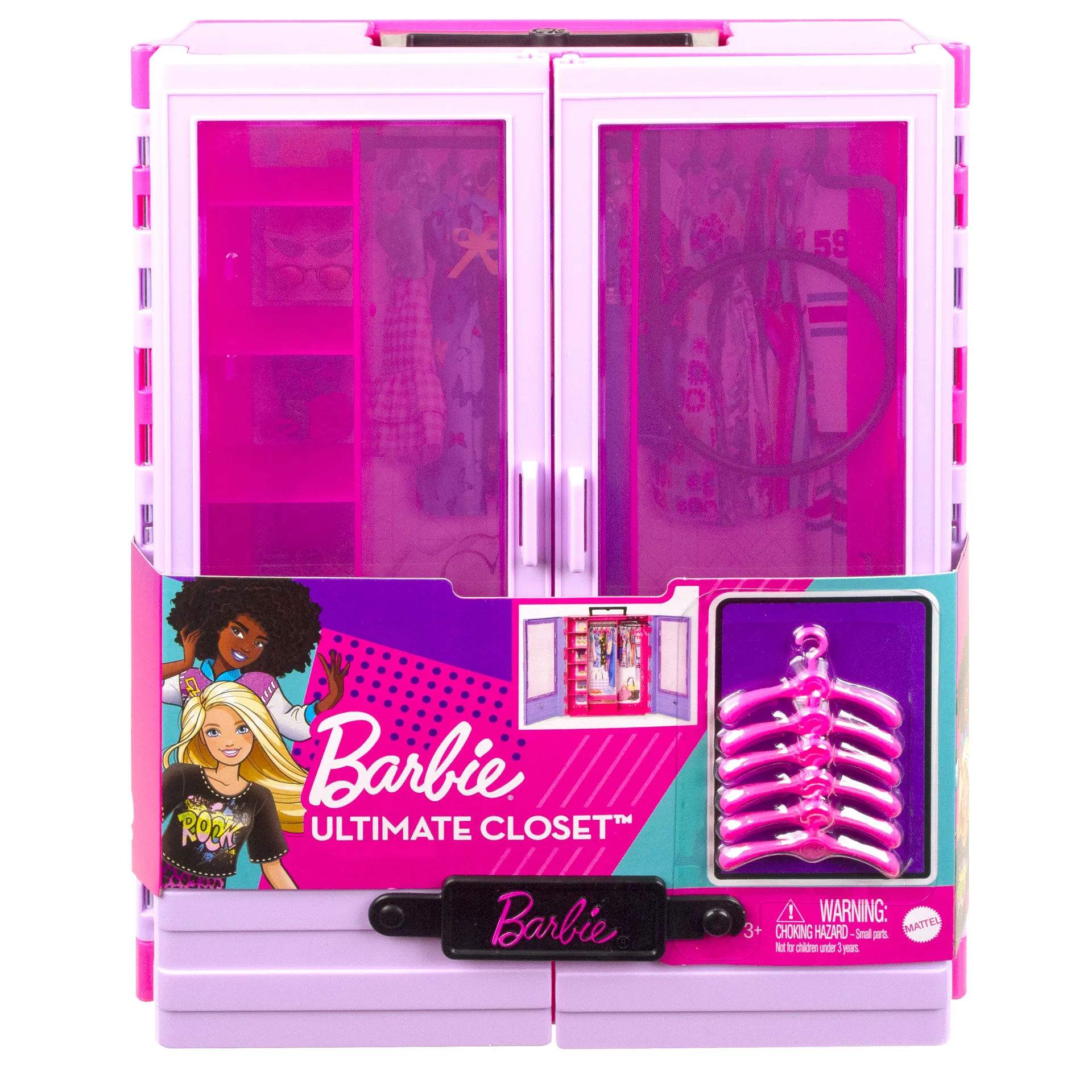 Barbie Fashionistas Kleiderschrank mit Tragegriff (lila/rosa) ausklappbar mit Zubehör – Bild 6