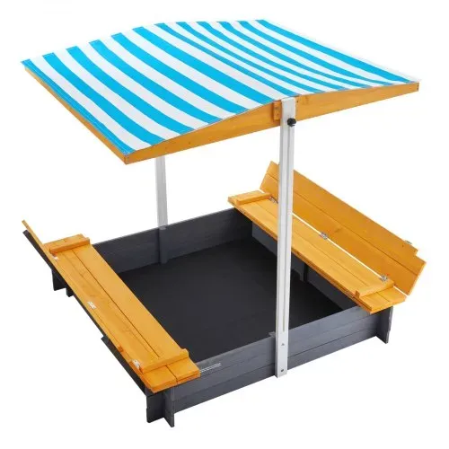 VEVOR Holzsandkasten mit Überdachung, Sandkasten, Sandgrube mit klappbaren Sitzbänken und Bodeneinlage, Naturholz-Sandkasten für Kinder für den Garten, Geschenk für Kinder im Alter von 3–12 Jahren – Bild 10