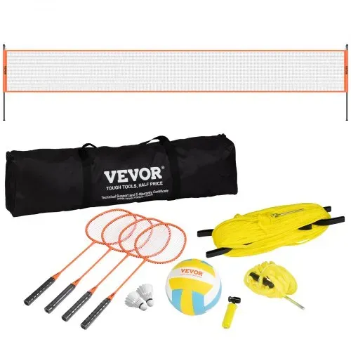 VEVOR Volleyballnetz Höhenverstellbares Badmintonnetz, 91,44 x 970 cm Tragbarer Beachvolleyball-Netz, Orange Volleyballnetz Faltbare Volleyballnetz mit Volleyball & Tragetasche & Badmintonschläger – Bild 9