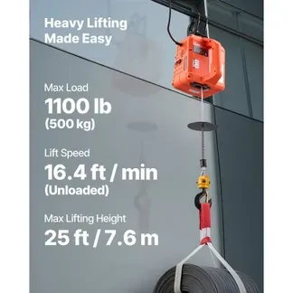 VEVOR Elektrische Seilwinde, 500 kg Tragkraft, 3-in-1 Elektro-Hebezeug, 1500 W, 7,6 m Hubhöhe, 5 m/min, mit manueller, kabelgebundener & kabelloser Fernbedienung für Fabrik, Lager & Garage VEVOR Elektrische Seilwinde, 500 kg Tragkraft, 3-in-1 Elektro-Hebezeug, 1500 W, 7,6 m Hubhöhe, 5 m/min, mit manueller, kabelgebundener & kabelloser Fernbedienung für Fabrik, Lager & Garage