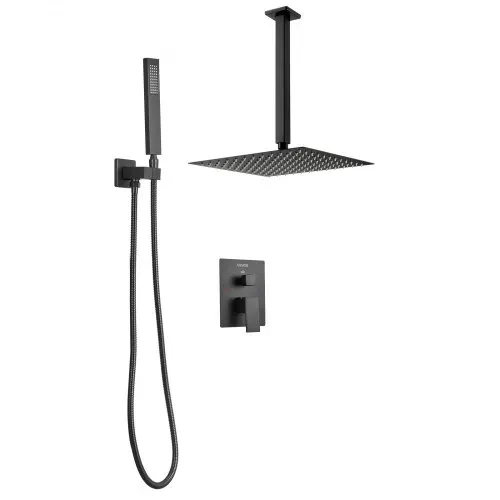 VEVOR Duscharmatur Regenduschsystem fürs Badezimmer Duschsystem mit 305 mm quadratischen Regenduschkopf & Handbrause, wandmontierte Badezimmerarmaturen mit Messingventil & Zierset, Mattschwarz – Bild 8