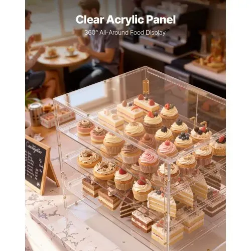 VEVOR Gebäckvitrine 4-stöckig, Gewerbliche Bäckereivitrine aus Transparentem Acryl, Thekenvitrine mit Magnetischer Rücktür & Abnehmbarer Trennwand für Kekse Desserts Donuts, 570 x 455 x 405 mm – Bild 2