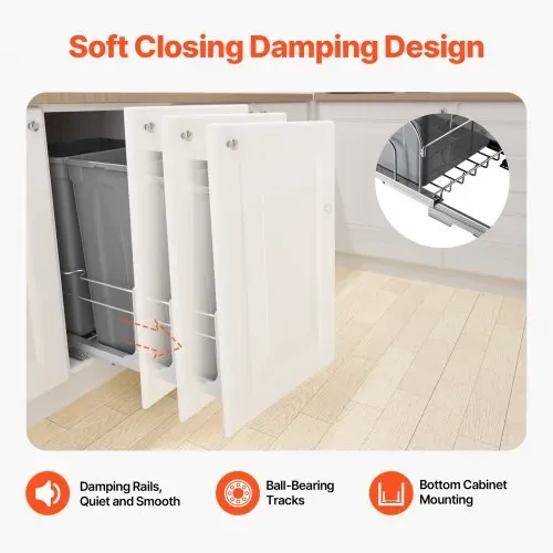 VEVOR ausziehbarer Abfallbehälter (50 Qt x2), doppelter Unterbau-Küchenabfallbehälter, Mülleimer mit Türsatz & Soft-Close-Schieberegler, für Küchenschrank Spüle unter der Theke (grau) – Bild 5