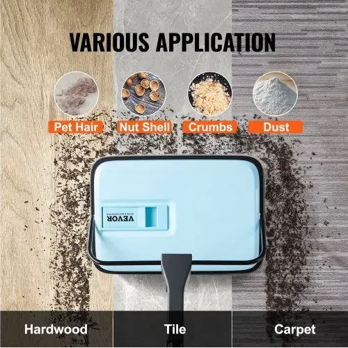 VEVOR Teppichkehrer Teppichbodenkehrmaschine manuell, Bodenkehrer mit 300 ml Staubbehälterkapazität, 17 cm Reinigungsbreite Kehrmaschine für Heimbüro-Teppiche Tierhaarstaub Teppichreinigung, Blau – Bild 5