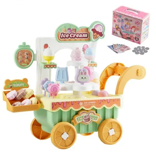 VEVOR Eiswagen, 27-teiliges Zubehör, Eisdiele aus PP, Eisladen mit Aufbewahrungswagen mit Spielgeld, Ton- und Lichteffekten, Montessori-Lernspielzeug, Rollenspiel für Kleinkinder ab 3 Jahren VEVOR Eiswagen, 27-teiliges Zubehör, Eisdiele aus PP, Eisladen mit Aufbewahrungswagen mit Spielgeld, Ton- und Lichteffekten, Montessori-Lernspielzeug, Rollenspiel für Kleinkinder ab 3 Jahren