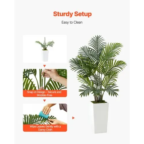 VEVOR Künstliche Areca-Palmen, 1,2 m, 2er-Pack Kunstpalmen, tropische Pflanzen mit weißem Pflanzgefäß, Kunstseidenpflanze im Topf, Kunstbaum für Veranden, Wohnzimmer, Terrassen, Zuhause, Büro – Bild 3