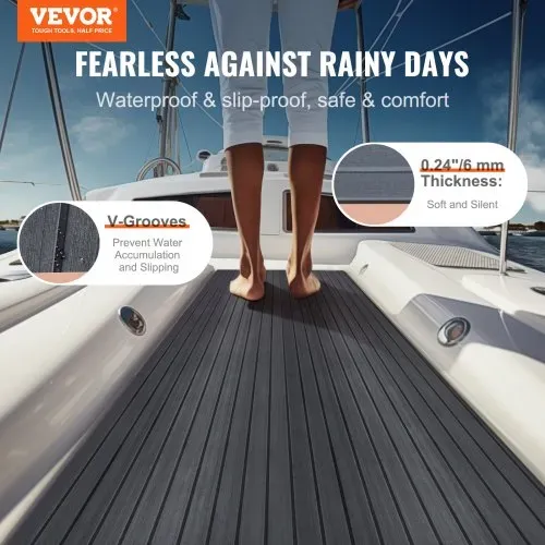 VEVOR Bootsbodenbelag, Bootsdeck aus EVA-Schaum, 2400 x 600 x 6 mm, rutschfester, selbstklebender Bodenbelag, 14400 cm² großer Marineteppich für Boote, Yachten, Pontons, Kajakdecks VEVOR Bootsbodenbelag, Bootsdeck aus EVA-Schaum, 2400 x 600 x 6 mm, rutschfester, selbstklebender Bodenbelag, 14400 cm² großer Marineteppich für Boote, Yachten, Pontons, Kajakdecks