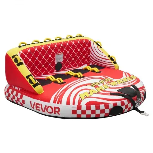 VEVOR Towable Tube für Boote, Wassersport-Schleppreifen für 4 Personen, bis 308 kg Tragfähigkeit, mit 2 Zugpunkten, Nylonhülle, Gepolsterten Griffen und Sicherheitsventil, für Seen, Flüsse, Rot – Bild 8