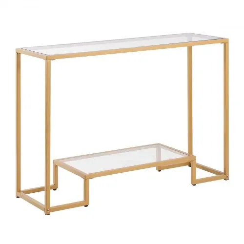 VEVOR 2-stufiger Konsolentisch moderner rechteckiger Flurtisch (107 x 35,4 x 75,5 cm) mit Platte aus gehärtetem Glas, Sofa-Beistelltisch mit Kippschutz für Wohnzimmer Flur Eingangsbereich Foyer – Bild 8