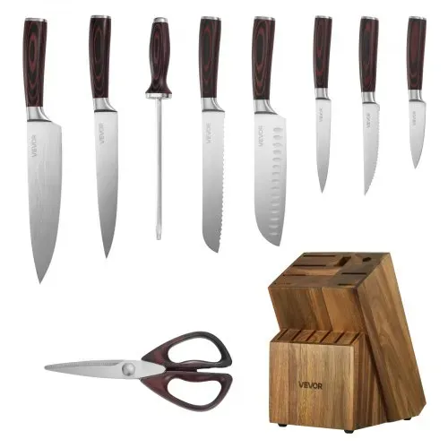 VEVOR Küchenmesserset mit Messerblock (Holz) & Wetzstahl, 15-tlg. Messerset, scharfe Messer aus hochkohlenstoffhaltigem Edelstahl, Küchenbesteck mit ergonomischem Griff, für Zuhause – Bild 8