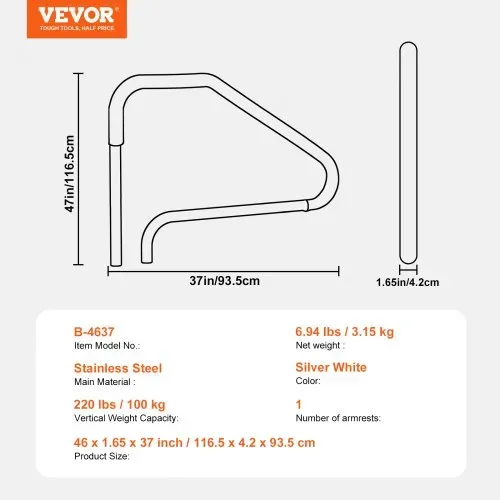 VEVOR Pool Handlauf, 1165 x 42 x 935 mm Griffbogen, Edelstahl (vorgefertigt) für Innen-/Außenpools, Pooleinstieg, rostfreier Haltegriff mit blauer Griffabdeckung & Zubehör für Spas, Einstieghilfe – Bild 6