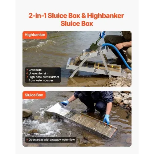 VEVOR Highbanker-Goldwaschrinne 127 cm, 2-in-1 Faltbare Highbanker-Waschrinne, Aluminiumlegierung, Bergbauausrüstung mit Rucksack und Schutzhandschuhen, Ideal für Bäche, Flussufer und Flüsse VEVOR Highbanker-Goldwaschrinne 127 cm, 2-in-1 Faltbare Highbanker-Waschrinne, Aluminiumlegierung, Bergbauausrüstung mit Rucksack und Schutzhandschuhen, Ideal für Bäche, Flussufer und Flüsse