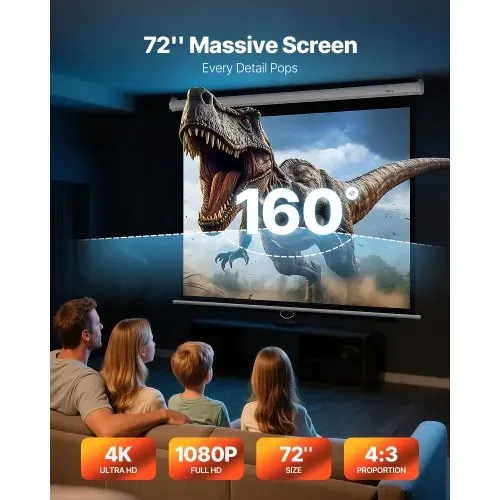 VEVOR manuelle Projektionsleinwand Beamer Leinwand, 72 Zoll 4:3 4K 1080 HD, einziehbare Projektionsleinwand, wandmontierte Filmprojektion mit Zugseil, tragbare Rolloleinwand Heimkino VEVOR manuelle Projektionsleinwand Beamer Leinwand, 72 Zoll 4:3 4K 1080 HD, einziehbare Projektionsleinwand, wandmontierte Filmprojektion mit Zugseil, tragbare Rolloleinwand Heimkino