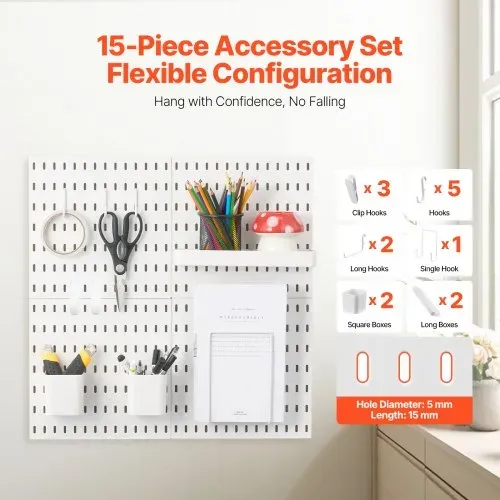 VEVOR Werkzeugwand, 28 x 28 cm, 4er-Set, Kunststoff-Stecktafel-Wand-Organizer-Set mit Zubehör, für Garage, Werkzeugaufbewahrung, Küche, Wohnzimmer, Bastelraum, Büro, Badezimmer, Zuhause, weiß – Bild 4