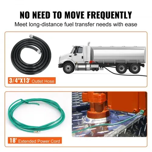 VEVOR Kraftstoff-Transferpumpe, 12 V DC, 60,5 L/min, 1/4 PS, Benzin-Absaugpumpe mit Düse, Auslassschlauch & Saugrohr für Benzin, Diesel, Kerosin, Ethanol- und Methanolmischungen und Biodiesel – Bild 4