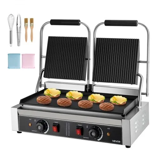 VEVOR kommerzieller Panini-Grill Kontaktgrill 3600 W für Sandwiches Steak Bacon Hamburger, Sandwichmaker Pressgrill aus Edelstahl mit Griff & Temperaturregelung & 48 x 23 cm Heizplatte, Paninipresse VEVOR kommerzieller Panini-Grill Kontaktgrill 3600 W für Sandwiches Steak Bacon Hamburger, Sandwichmaker Pressgrill aus Edelstahl mit Griff & Temperaturregelung & 48 x 23 cm Heizplatte, Paninipresse
