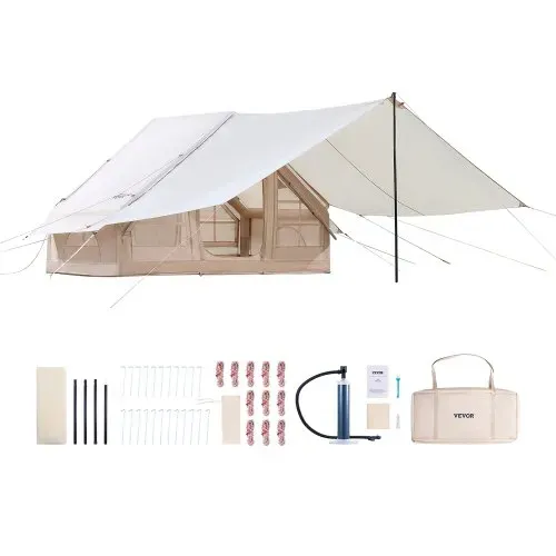VEVOR Aufblasbare Zelte für Camping 3x2x2 m, 3–5 Personen, 300D Oxford 4-Jahreszeiten-Glamping-Zelt mit Baldachin, Handpumpe, Ofenanschluss, 2 Türen & 2 Netzfenstern (Aufbewahrungstasche inkl.) – Bild 8