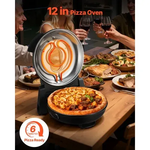 VEVOR Pizzaofen elektrischer Pizzamaker 1200 W Pizzakocher mit Cordieritstein, 5-stufige Temperaturregelung, Sichtfenster für präzises Kochen, erhitzt bis zu 420 °C, Backofen für Zuhause schwarz VEVOR Pizzaofen elektrischer Pizzamaker 1200 W Pizzakocher mit Cordieritstein, 5-stufige Temperaturregelung, Sichtfenster für präzises Kochen, erhitzt bis zu 420 °C, Backofen für Zuhause schwarz