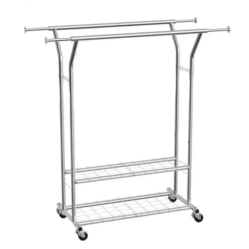 VEVOR Kleiderständer Garderobenständer rollbar mit 2 Kleiderstangen & 2 Ablageflächen, bis 120 kg belastbar, höhenverstellbarer Kleiderständer aus Karbonstahl für Schlafzimmer Waschküche – Bild 8