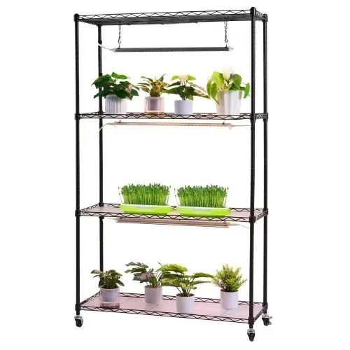 VEVOR Pflanzenregal mit Wachstumslicht 90x35x150 cm, 4-stufiger Pflanzenständer, Pflanzenregal mit Rädern, 90 W 3-farbige Vollspektrum-Lichter, Blumenregal aus Metall für Samenkeimung – Bild 9