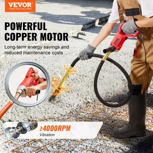 VEVOR Hand-Betonrüttler, 960 W elektrischer Rüttler 4000 U/min, elektrisches Betonrüttlerwerkzeug mit 2 m Schaftstange, tragbarer Bleistift-Zementrüttler zum Entfernen von Luftblasen und Mischen von Beton VEVOR Hand-Betonrüttler, 960 W elektrischer Rüttler 4000 U/min, elektrisches Betonrüttlerwerkzeug mit 2 m Schaftstange, tragbarer Bleistift-Zementrüttler zum Entfernen von Luftblasen und Mischen von Beton