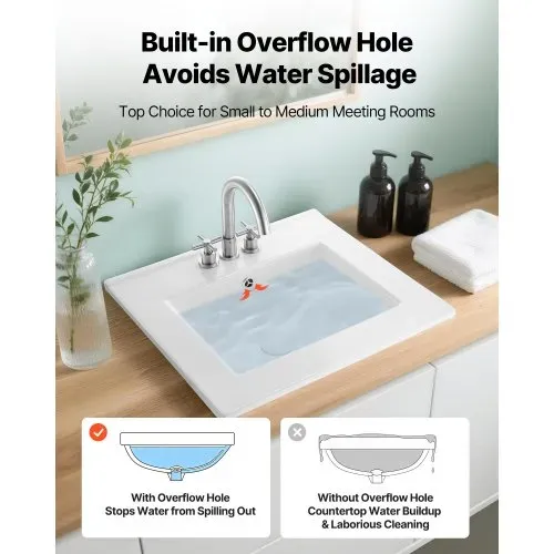 VEVOR Halbeinbauwaschbecken Handwaschbecken 510 x 465 mm rechteckiges Aufsatzwaschbecken mit Überlauf & 3 Wasserhahnlöchern, modernes Einbauwaschbecken für kleine Räume Küchen Badezimmer Weiß – Bild 3