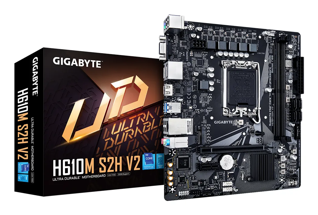 GIGABYTE H610M S2H V2 Motherboard – Unterstützt Intel Core 14. Generation CPUs, 4+1+1 Hybrid Phasen Digital VRM, bis zu 5600MHz DDR5, 1xPCIe 3.0 M.2, GbE LAN, USB 3.2 Gen 1 GIGABYTE H610M S2H V2 Motherboard – Unterstützt Intel Core 14. Generation CPUs, 4+1+1 Hybrid Phasen Digital VRM, bis zu 5600MHz DDR5, 1xPCIe 3.0 M.2, GbE LAN, USB 3.2 Gen 1
