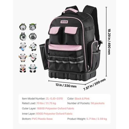 VEVOR Werkzeugrucksack, 56 Taschen, Werkzeug-Aufbewahrungs-Organizer, Backpack mit Laptopfach, Baustellenrucksack, Werkzeugtasche für Elektriker, Reparaturarbeiter & Heizungstechniker – Bild 6