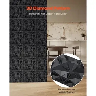VEVOR 3D-Wandpaneele, 33er-Set 30×30 cm PVC-Moderne minimalistische Wandverkleidung, 2,97 m², Wanddeko, Inneneinrichtung für Decke, Schlafzimmer, Wohn- und Spielzimmer, Mattschwarz VEVOR 3D-Wandpaneele, 33er-Set 30×30 cm PVC-Moderne minimalistische Wandverkleidung, 2,97 m², Wanddeko, Inneneinrichtung für Decke, Schlafzimmer, Wohn- und Spielzimmer, Mattschwarz