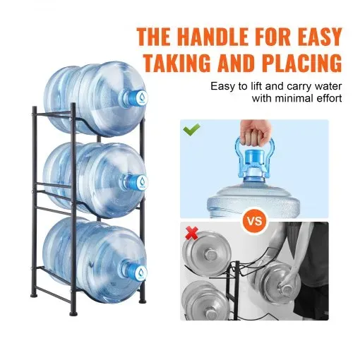 VEVOR Wasserkrughalter mit 3 Ebenen, 5-Gallonen-Wasserflaschenhalter, einreihiges Wasserflaschenregal für 3 Flaschen, robustes Wasserkrugregal für Küche, Büro, Wohnzimmer, schwarz – Bild 5