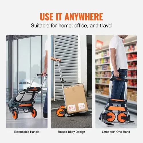 VEVOR Sackkarre Klappbar 125kg Transportkarre aus Aluminiumlegierung und Kunststoff Stapelkarre mit verstellbarem Griff 820-1105mm Faltbarer Trolley inkl. Bindeseil kompakte Größe zum Verstauen – Bild 4