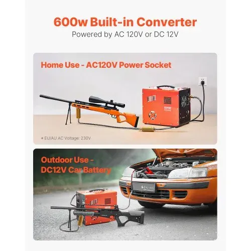 VEVOR PCP-Luftkompressor, 4500 PSI PCP-Luftgewehrkompressor mit eingebautem Konverter & Lüfterkühlsystem, DC12 V/AC230 V Kompressorpumpe mit manuellem Stopp für Luftgewehr, Paintball & Tauchflaschen – Bild 3