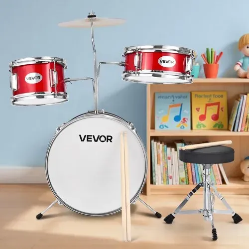 VEVOR Schlagzeug Set, 3-teilig, Drum Kit mit 35,6 cm Bassdrum, 25,4 cm Snare-Drum und 20,3 cm Tom-Toms, Musik-Lern-Schlagzeug-Instrumenten-Set, Ideal für Kinder von 6 bis 13 Jahren (rot) – Bild 7