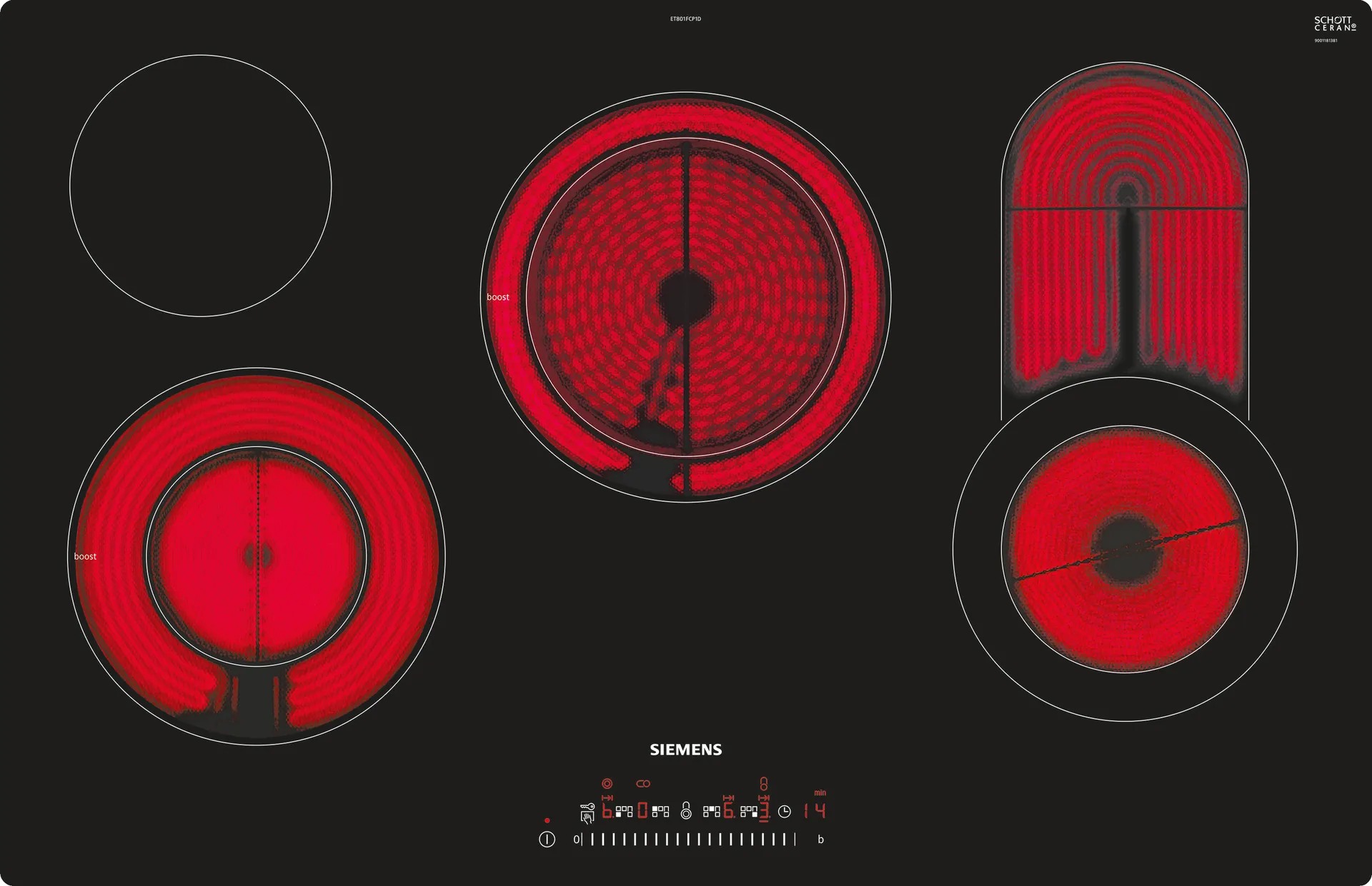 Siemens ET801FCP1D Kochfeld Schwarz, Edelstahl Integriert Keramik 5 Zone(n) Siemens ET801FCP1D Kochfeld Schwarz, Edelstahl Integriert Keramik 5 Zone(n)