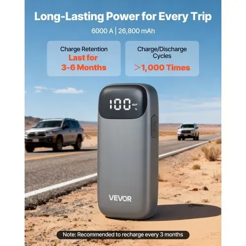 VEVOR Starthilfe Powerbank, Starthilfegerät 6000A Spitzenstrom mit LED-Taschenlampe & Kabel für Motor bis zu 10L Diesel/Benzin, Autobatterie Booster mit Schnellladung & Sicherheitsschutz für Notfall – Bild 2