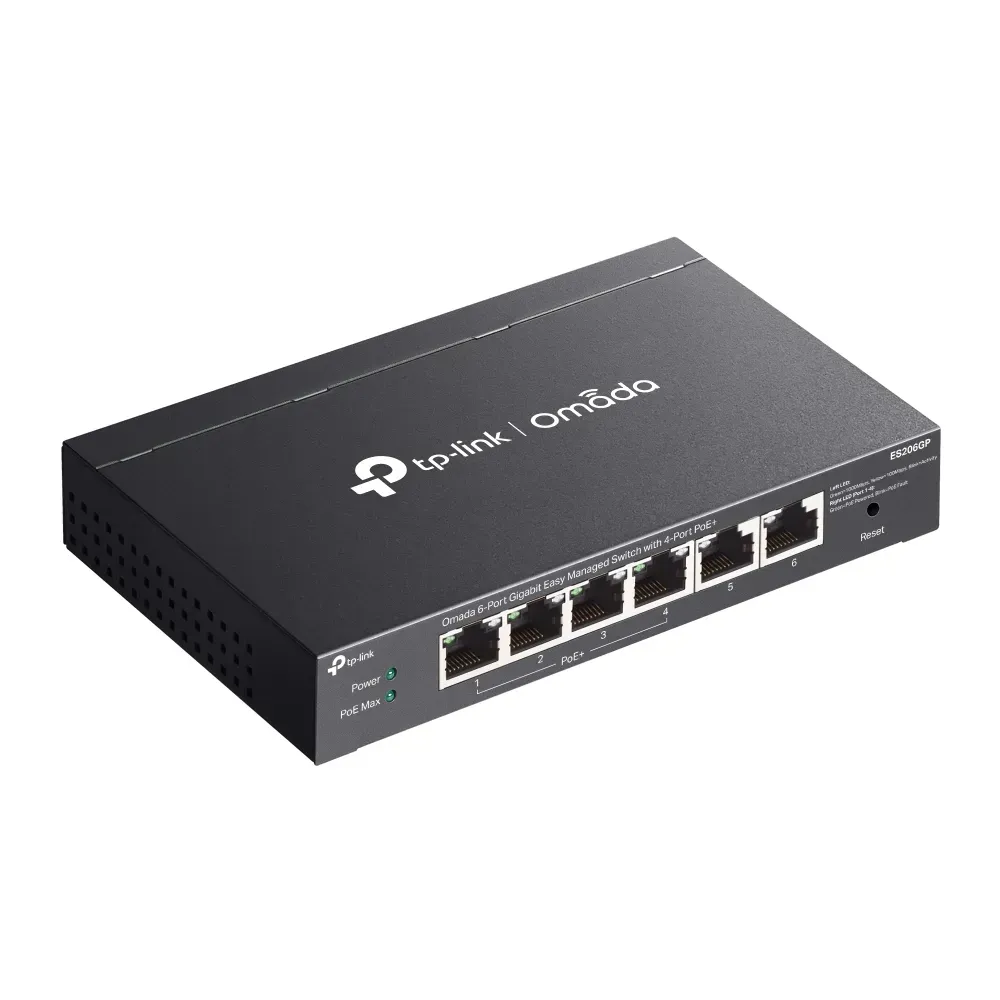TP-Link Switch full managed Layer2 6 Port • 6x GbE • 4x PoE+ Ports • PoE Budget 65 Watt • Lüfterlos, Omada • ES206GP – Bild 4