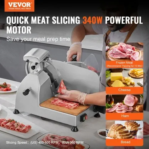 VEVOR Kommerzieller Fleisch Allesschneider 340 W, Elektrische Aufschnittmaschine Lebensmittelschneider mit 25,4 cm-Kohlenstoffstahlklinge, 0–15 mm Einstellbare Dicke für Fleisch, Käse, Gemüse usw. VEVOR Kommerzieller Fleisch Allesschneider 340 W, Elektrische Aufschnittmaschine Lebensmittelschneider mit 25,4 cm-Kohlenstoffstahlklinge, 0–15 mm Einstellbare Dicke für Fleisch, Käse, Gemüse usw.