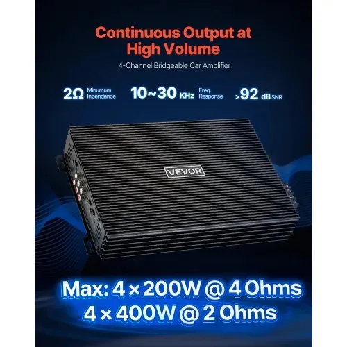 VEVOR Autoverstärker 4-Kanal, Endstufe Klasse AB Überbrückbar, Max. 4 x 200 W an 4 Ohm / 4 x 400 W an 2 Ohm, Hochleistungsverstärker für SUVs Pickups Geländewagen Mehrkanal-Audioverstärker VEVOR Autoverstärker 4-Kanal, Endstufe Klasse AB Überbrückbar, Max. 4 x 200 W an 4 Ohm / 4 x 400 W an 2 Ohm, Hochleistungsverstärker für SUVs Pickups Geländewagen Mehrkanal-Audioverstärker