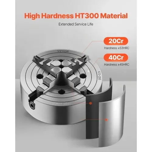 VEVOR 4-Backen-Drehfutter, 250 mm, Spannfutter, 15-250 mm Spannbereich mit T-Schlüssel-Befestigungsschrauben, umkehrbare Backen, HT300-Material, für Holz-Metall-Drehmaschine VEVOR 4-Backen-Drehfutter, 250 mm, Spannfutter, 15-250 mm Spannbereich mit T-Schlüssel-Befestigungsschrauben, umkehrbare Backen, HT300-Material, für Holz-Metall-Drehmaschine