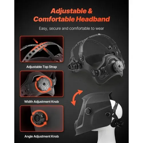 VEVOR Automatik Schweißhelm, 93x42,9 mm True Color, Solar Schweißermaske, 2 Lichtbogensensoren, Schwerißschirm DIN 4/9-13 für WIG MIG ARC Schweißschleifen – CRIUS-Serie (Mattschwarz) – Bild 4