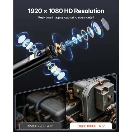 VEVOR Endoskopkamera mit Licht Dreifach Linsen Industrie Endoskop 4,5" IPS Bildschirm Inspektionskamera 1920x1080 Wasserdichtes Rohrkamera Inspektion von Automotoren Abwasserkanälen HVAC-Kanälen – Bild 2