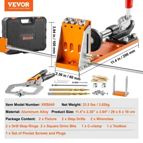 VEVOR Pocket Hole Jig Kit Dreitaschenloch mit Schraubenschlüssel & Vierkantantriebsbits, Dübelhilfe Bohrlehre zum Bohren von Taschenlöchern und Schräglöchern, Bohrhilfe für Holzbearbeitung – Bild 6