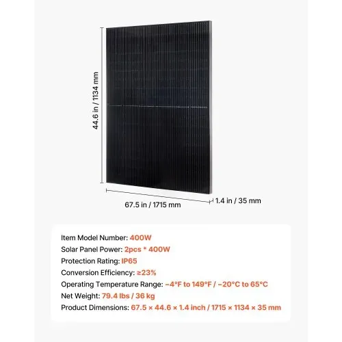 VEVOR Monokristalline Solarmodule 400 W, 2er-Pack, PV-Modul mit MC4-Ausgangsleistung & Aluminiumrahmen, Solarpanel IP65 wasserdicht, netzunabhängiger Balkonkraftwerk für Auto, Boot, RV, Flachdach – Bild 6